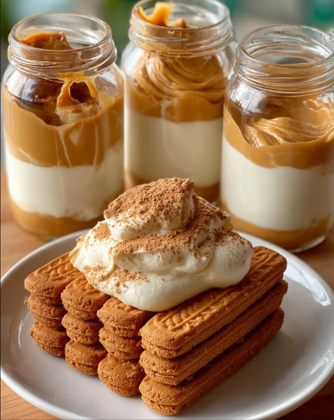 Delizioso dessert al Biscoff con crema e biscotti croccanti