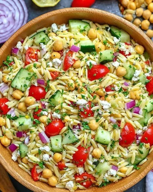 Insalata di kritharaki con feta e verdure fresche