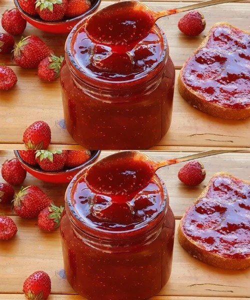 Marmellata di fragole fatta in casa in un barattolo