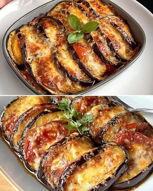 Melanzane al forno con salsa di pomodoro e mozzarella appena sfornate