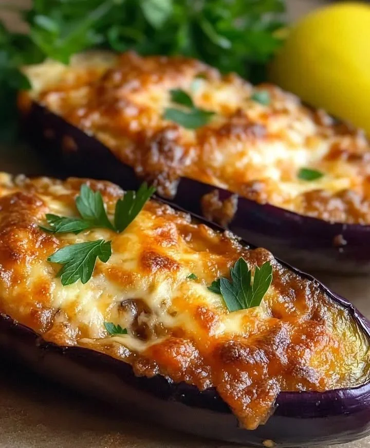 Melanzane Ripiene farcite con carne e formaggio, piatto tradizionale italiano