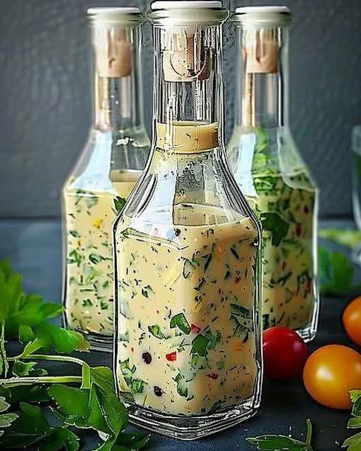 Salsa per insalata pronta da gustare, simile a quella dei ristoranti.