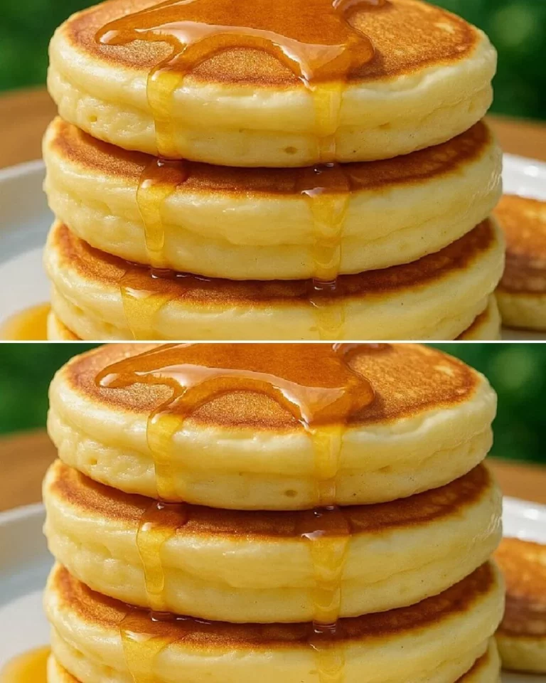 Immagine di pancake soffici su un piatto con sciroppo d'acero.