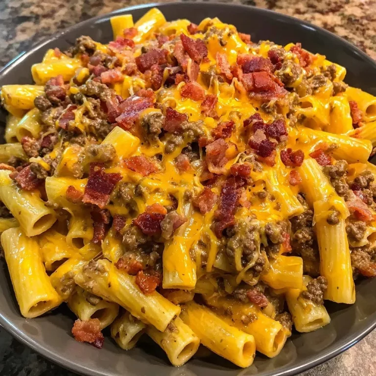 Pasta al Forno con Cheeseburger e Bacon servita in una teglia