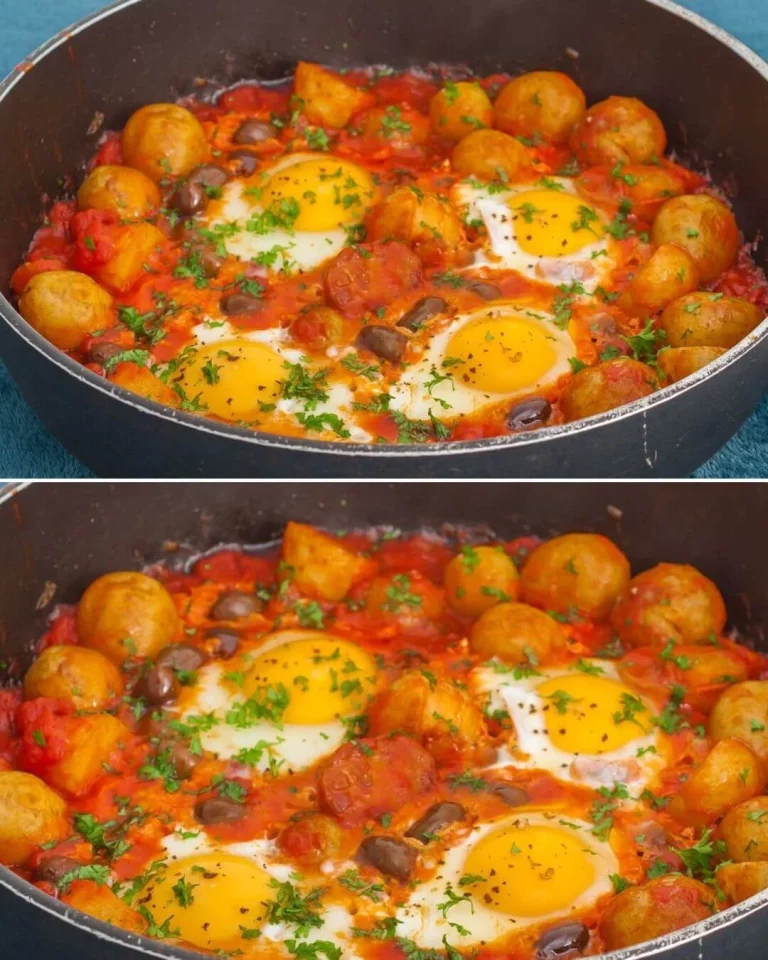 Piatto di Patate e Uova in Padella, Stile Chakchouka con spezie e verdure.