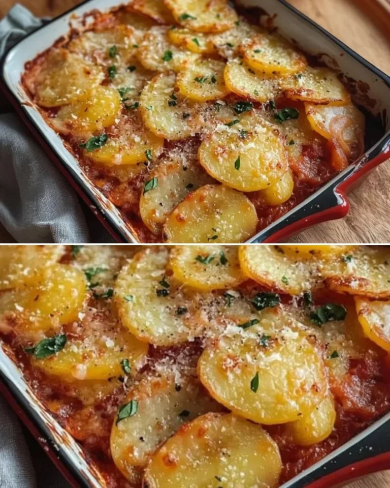 Patate Pizzaiola servite su un piatto con salsa di pomodoro e spezie