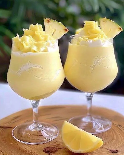 Delizioso Pina Colada servito con ananas e ciliegia