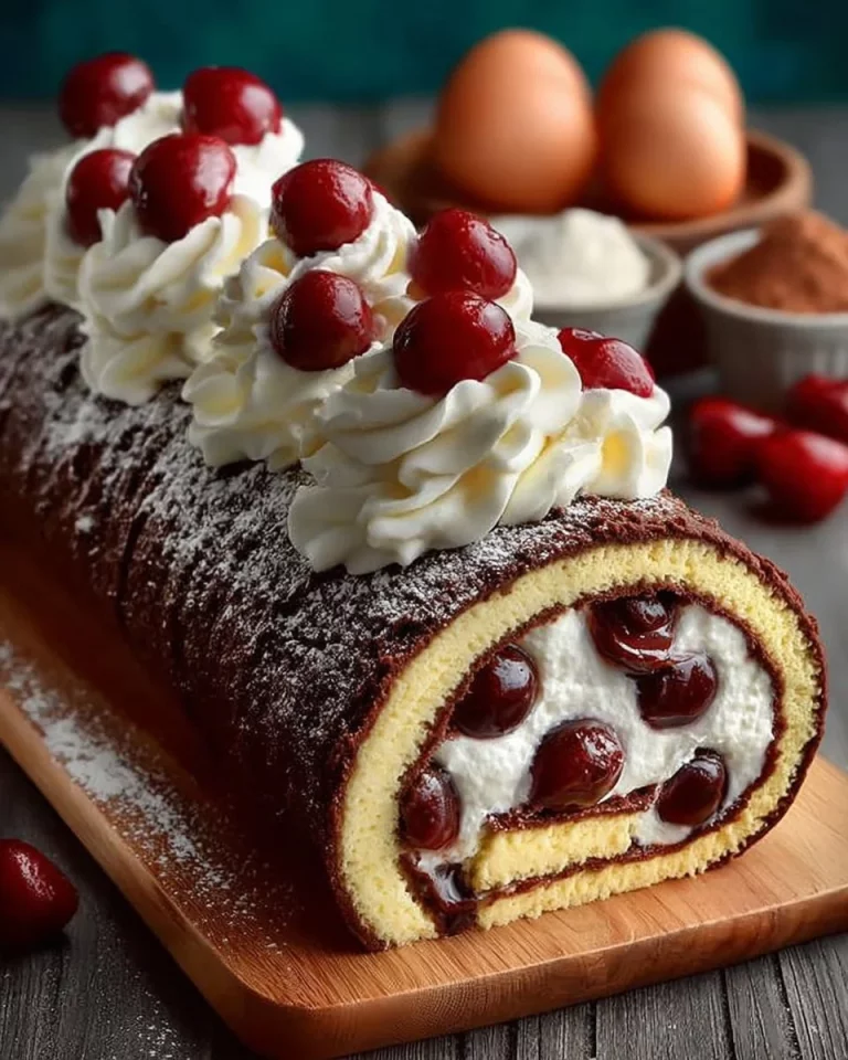Torta roll elegante della Foresta Nera con cioccolato e ciliegie