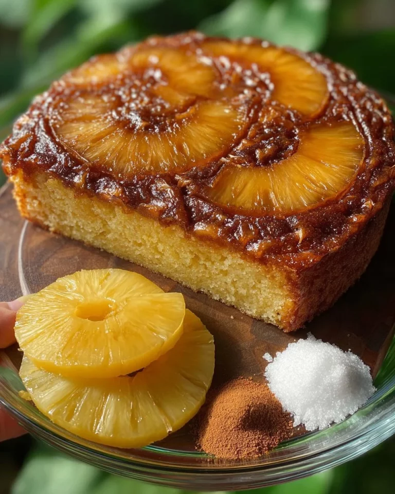Torta rovesciata all'ananas con fette succose di ananas caramellato