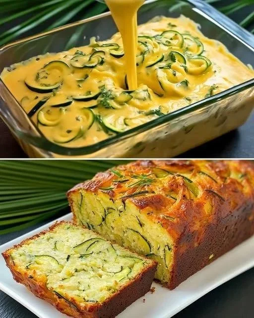 Torta salata cremosa di zucchine appena sfornata su un tavolo