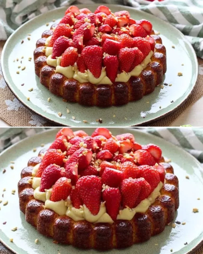 Tortino morbido alle fragole con crema di vaniglia delizioso e invitante