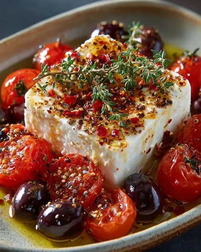 Feta al forno con olive, un piatto delizioso e semplice da realizzare.