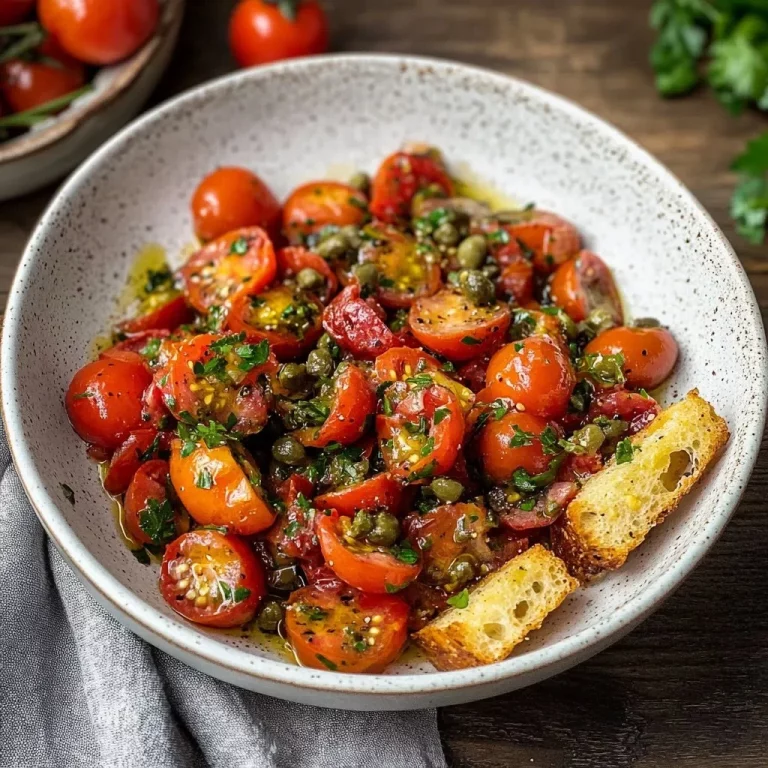 Pomodorini freschi serviti con pane croccante in un piatto appetitoso.