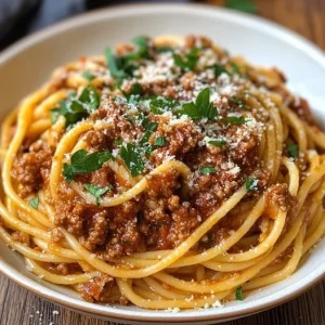 Piatto di spaghetti alla Bolognese con carne e salsa
