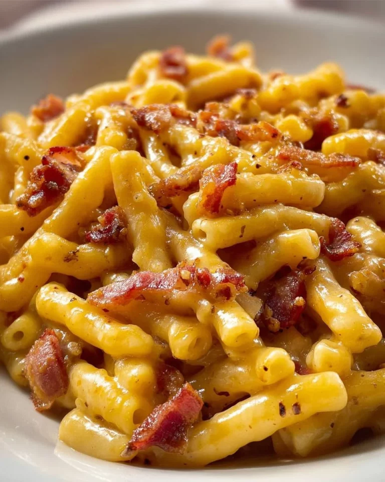 Piatto di Caserecce con Salsiccia, Speck e Cacio, tipico della cucina italiana
