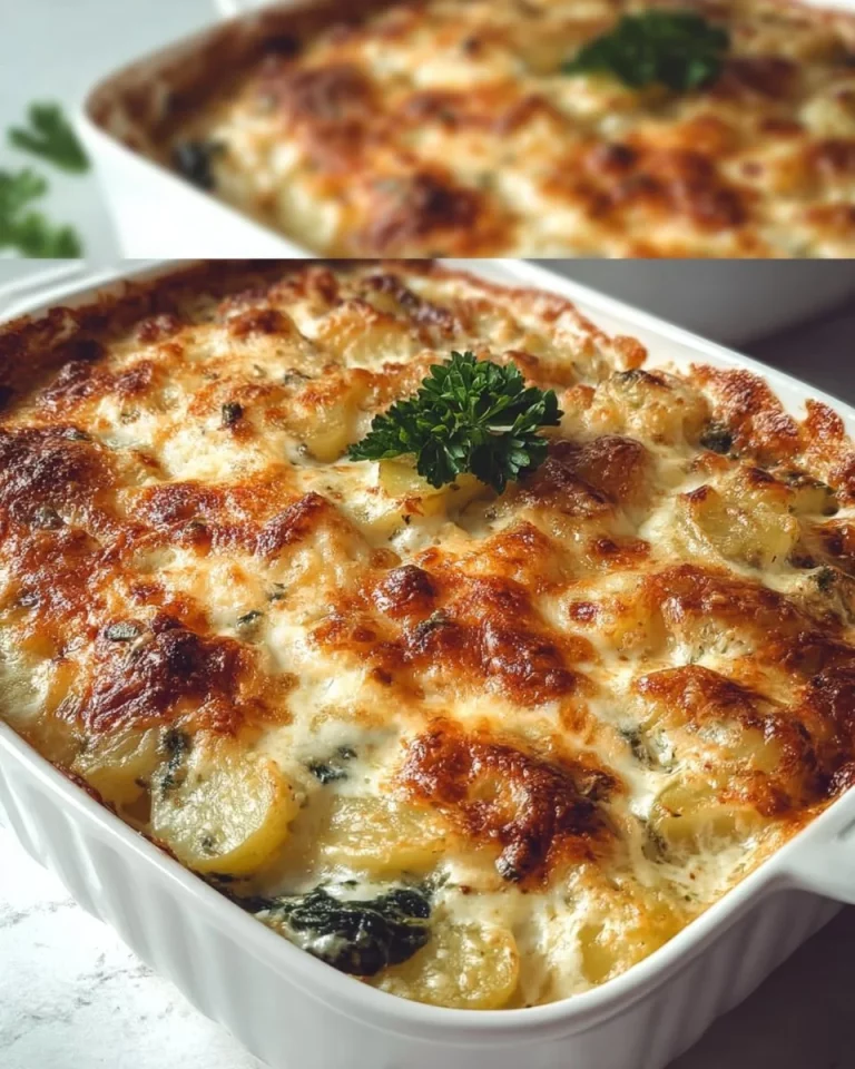 Gratin di Patate con Spinaci e Formaggio al forno, piatto ricco e gustoso