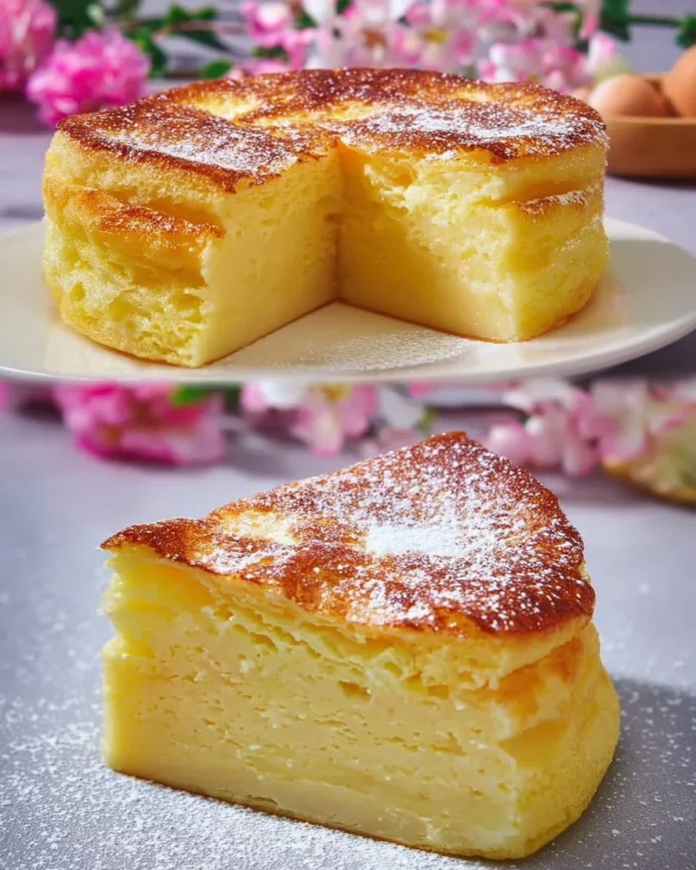 Torta di mela cremosa appena sfornata con fette di mela sopra.