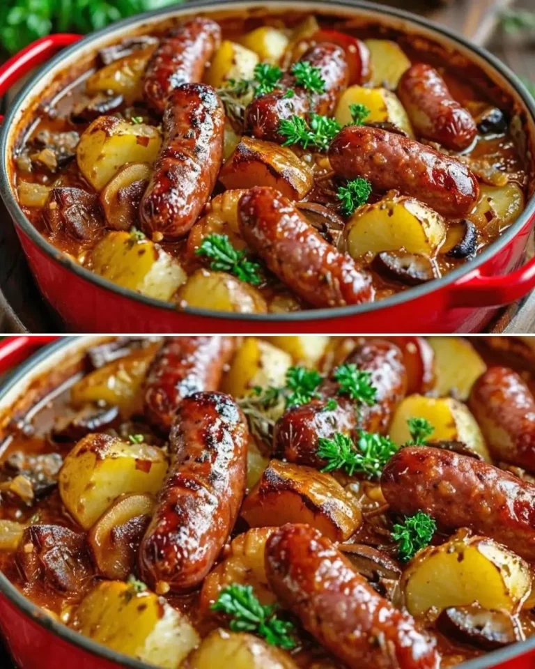 Salsiccia e Patate al Forno Rustiche in un piatto fumante e invitante