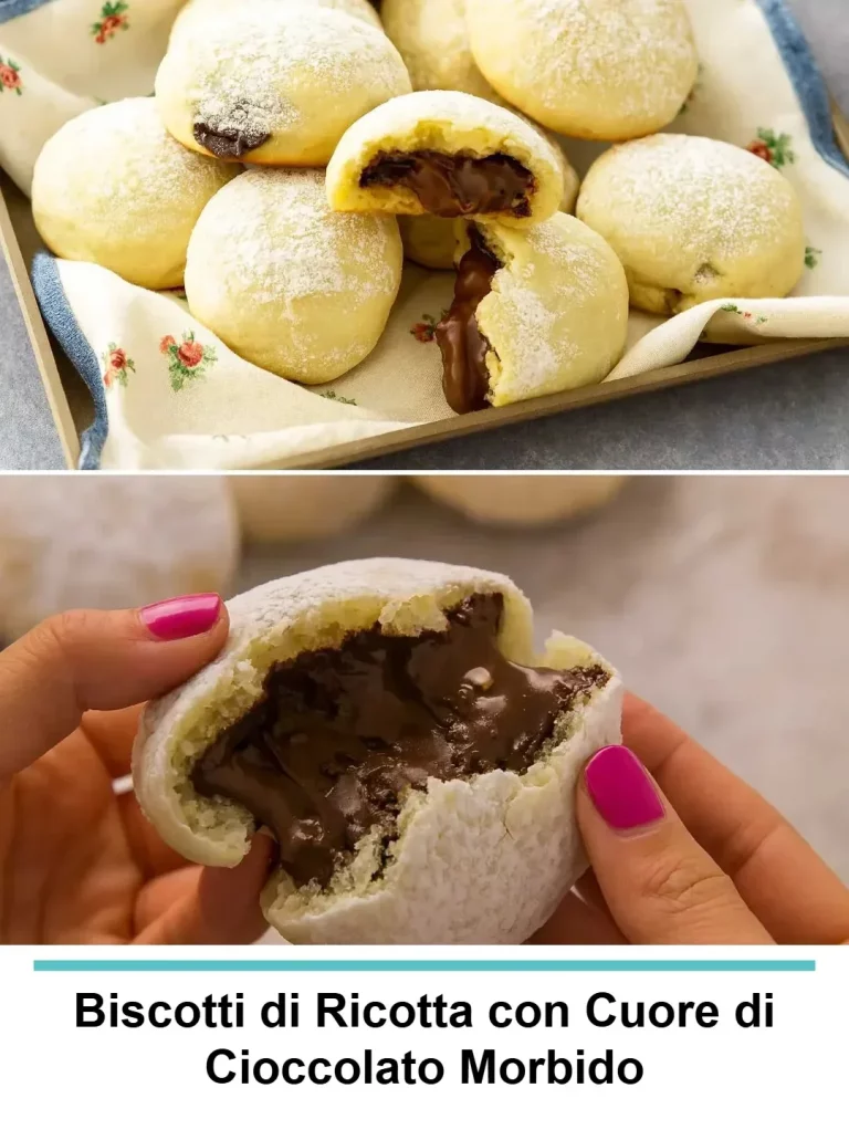 Biscotti di Ricotta con Cuore di Cioccolato Morbido appena sfornati.