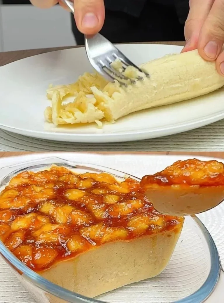 Crema di banana con banane caramellate, un dessert gustoso e cremoso.