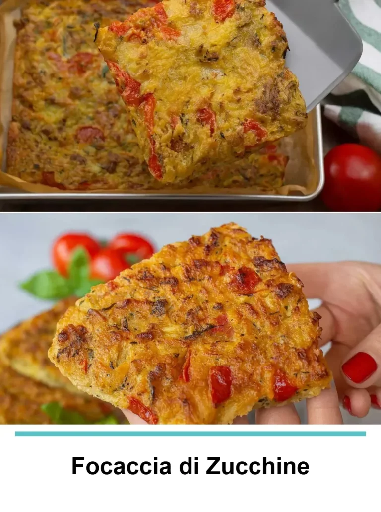 Focaccia di Zucchine appena sfornata, dorata e invitante.