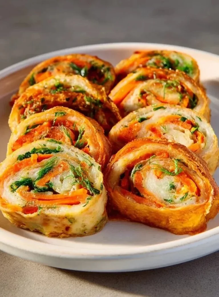 Involtini di Pollo Fritti con Verdure su un piatto decorativo