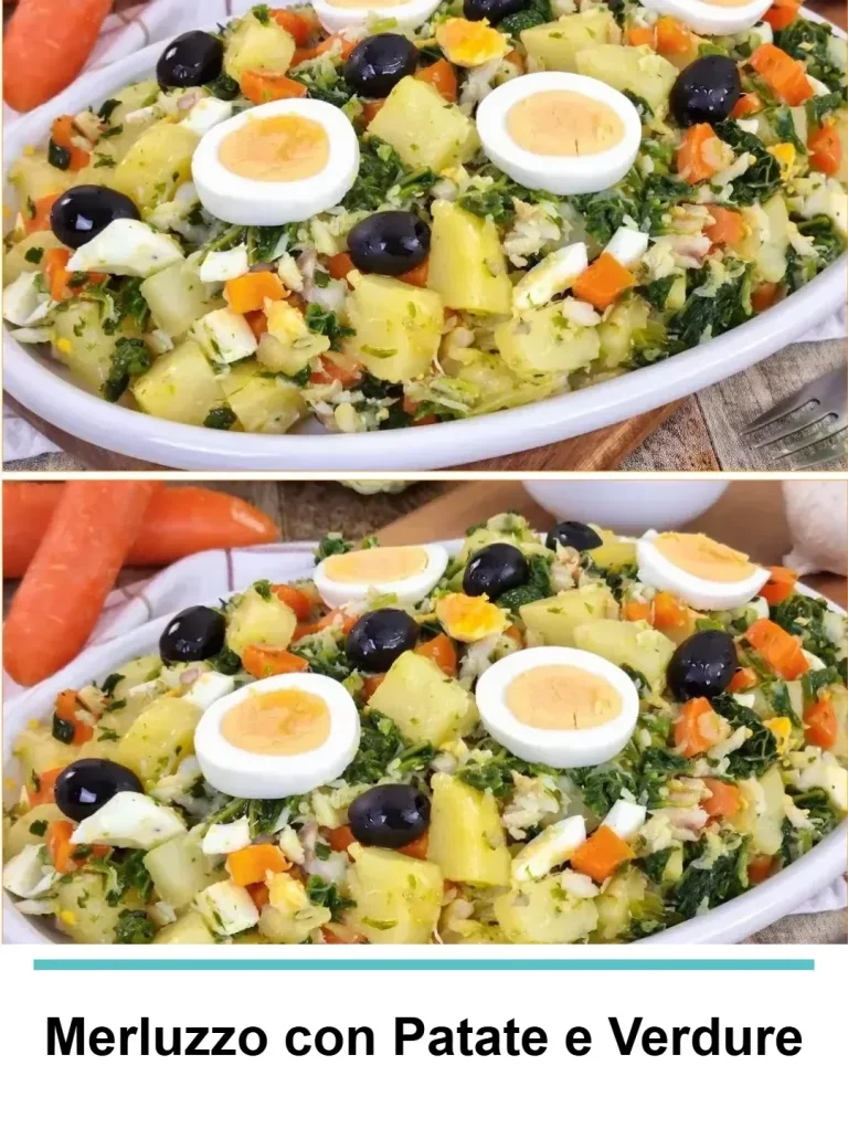 Merluzzo con patate e verdure, un piatto delizioso e nutriente.