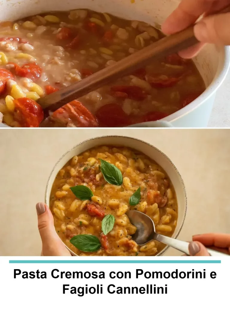Pasta Cremosa con Pomodorini e Fagioli Cannellini, piatto gustoso e colorato
