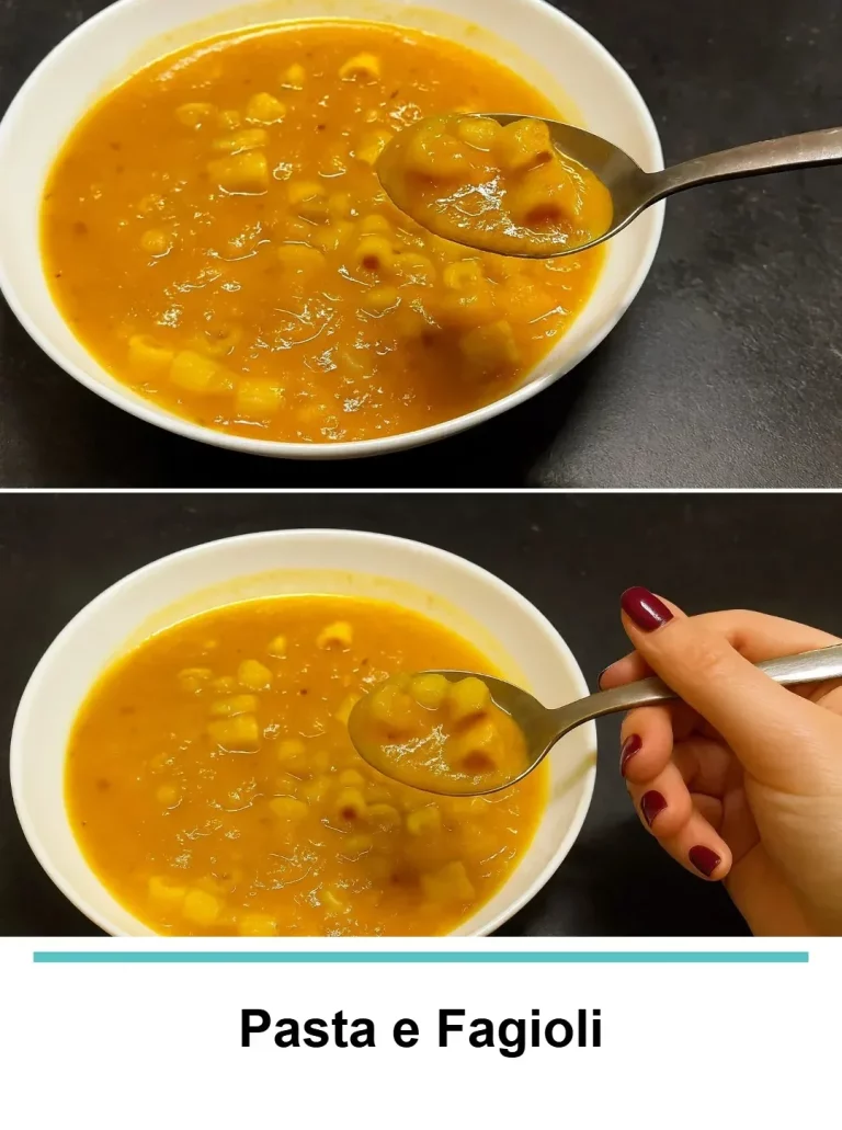 Pasta e Fagioli servita in un piatto con fagioli e pasta fresca