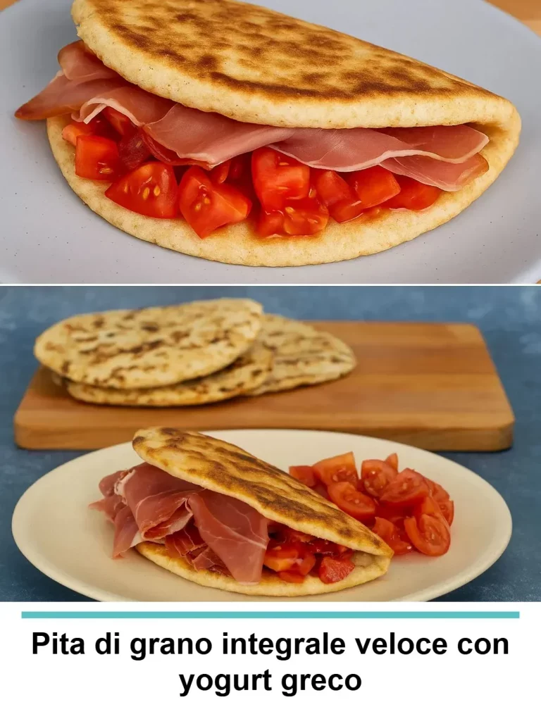 Pita di grano integrale con yogurt greco pronta da servire.
