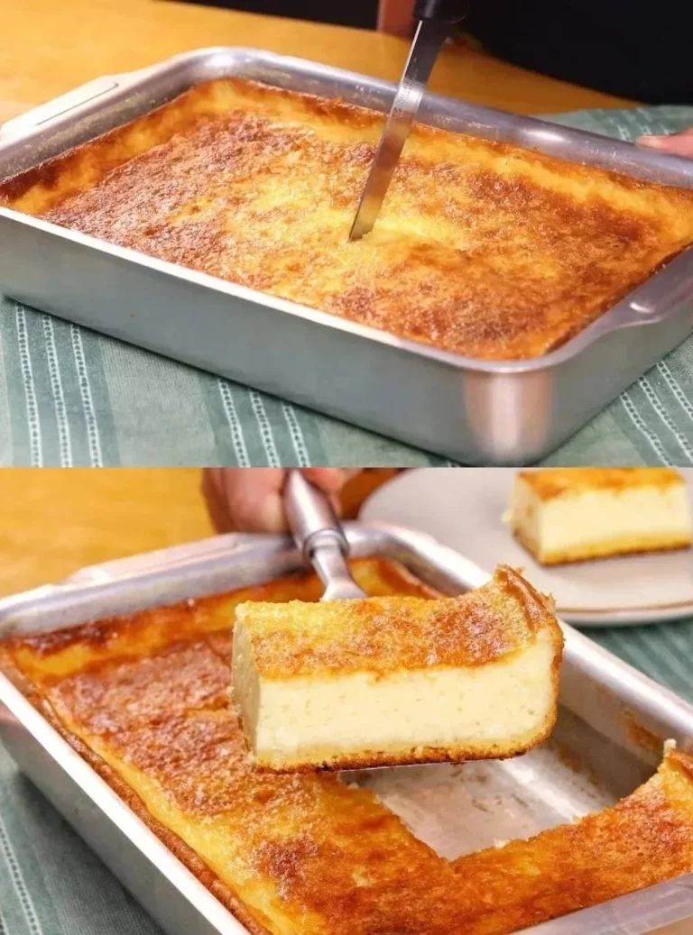 Torta cremosa di latte di mais brasiliano con una fetta servita