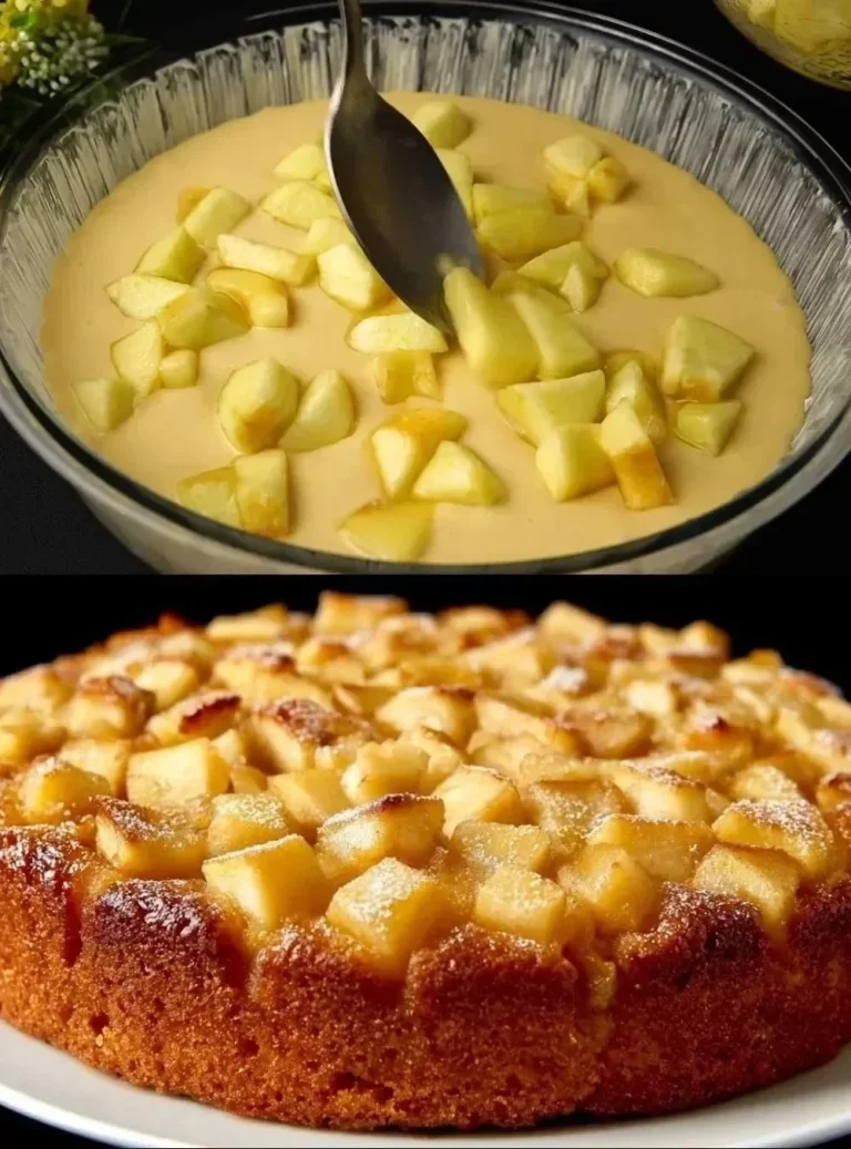 Fetta di torta di mele su un piatto, decorata con zucchero a velo