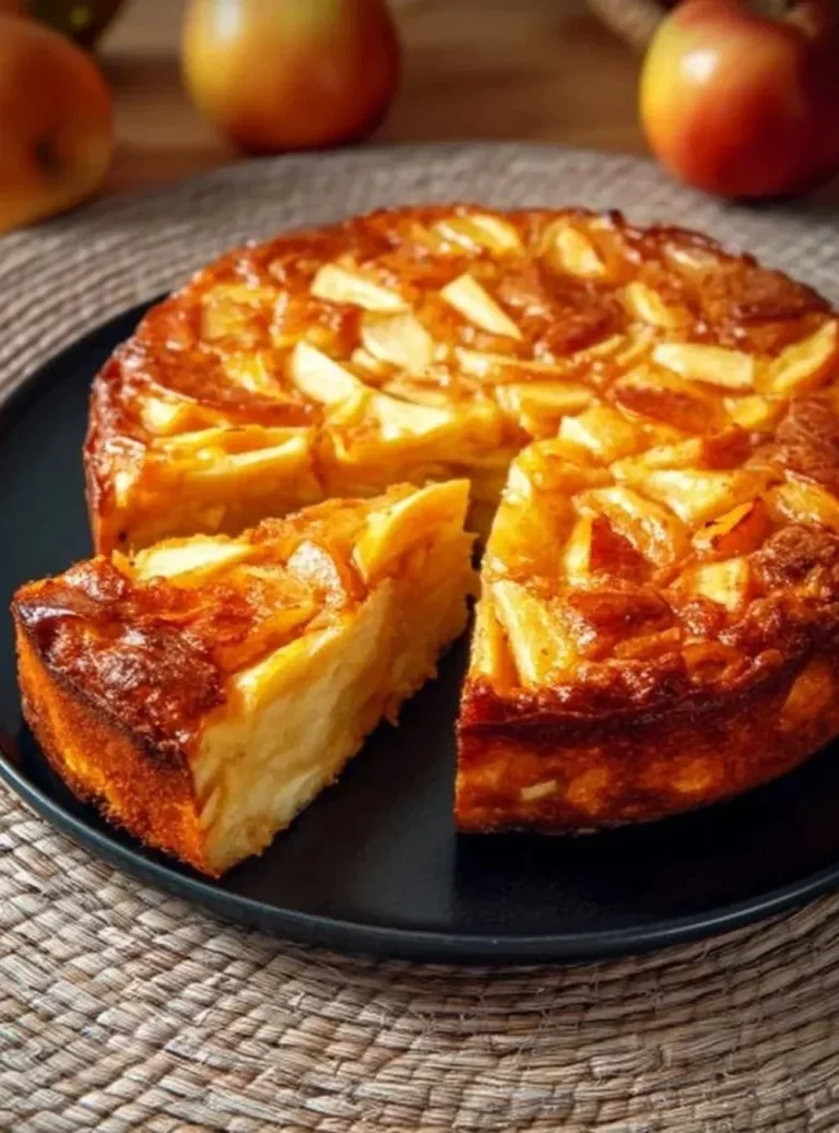Fetta di torta di mele appena sfornata con mele a fette e cannella