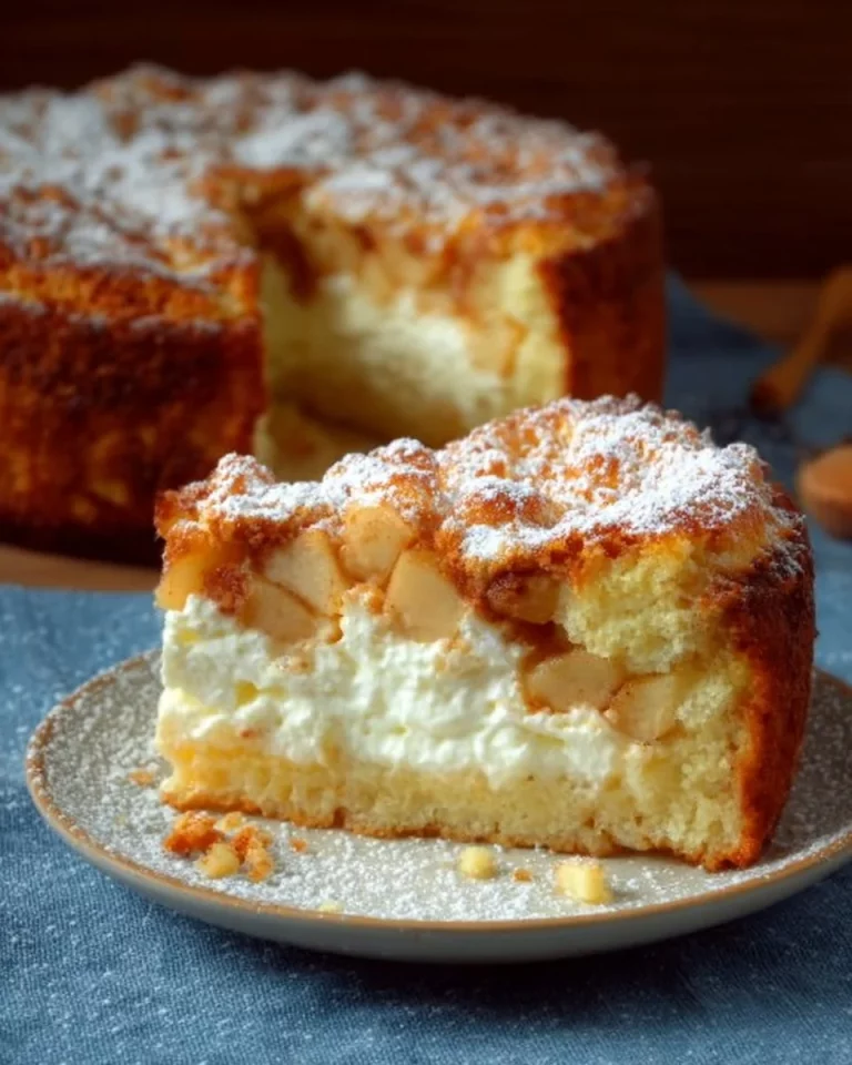 Torta di mele con crema soufflé servita in una porzione su un piatto elegante.