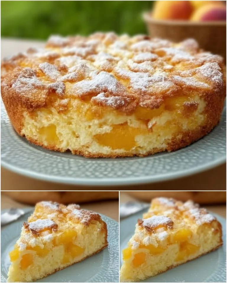 Torta di Pesche e Mascarpone decorata con fette di pesca fresca