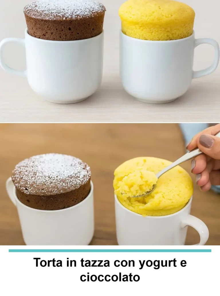 Torta in tazza con yogurt e cioccolato pronta da gustare