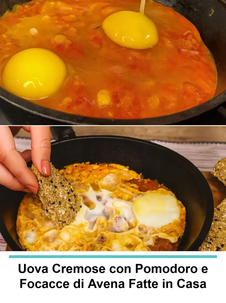 Uova cremose con pomodoro e focaccia di avena fatta in casa