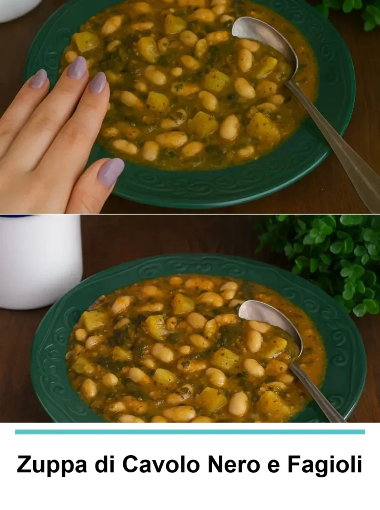Zuppa di Cavolo Nero e Fagioli servita in una ciotola con pane croccante