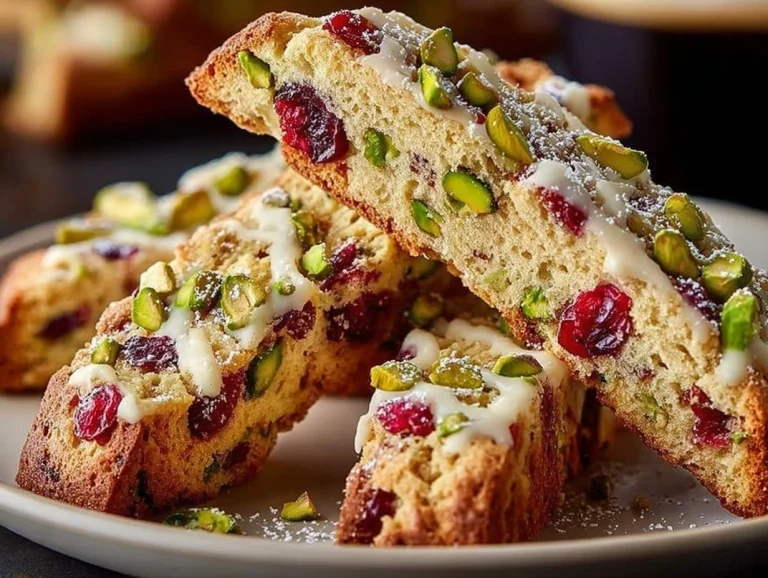 Biscotti al pistacchio e mirtillo rosso su un piatto decorativo