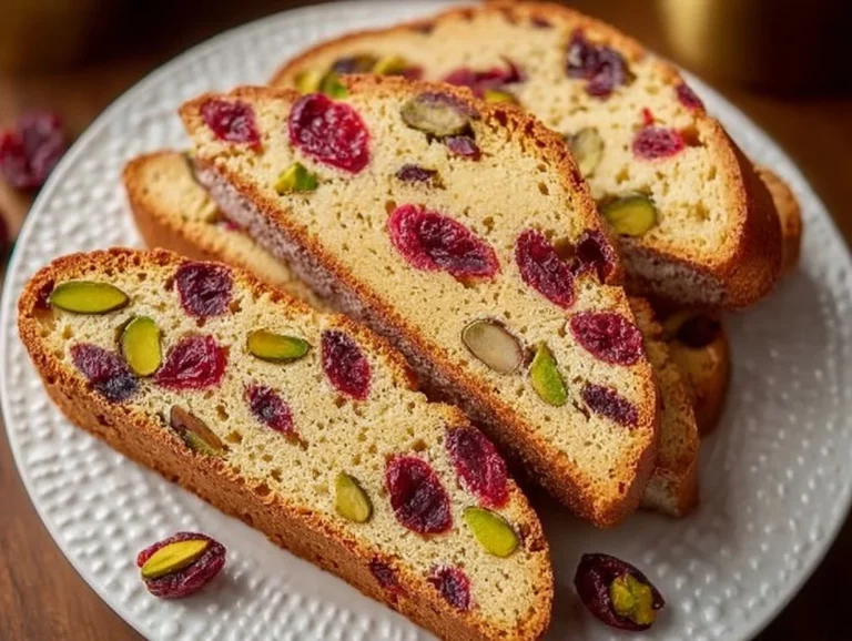 Biscotti di mirtilli ribustiti e pistacchi freschi su un piatto
