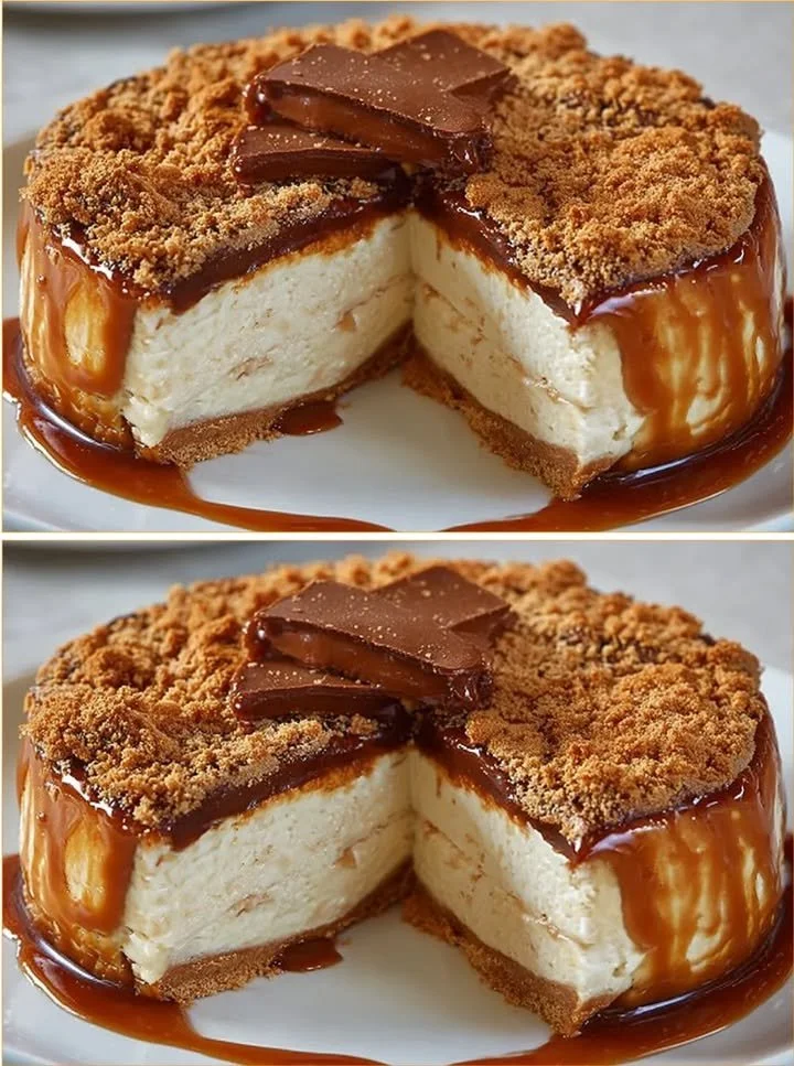 Cheesecake con crema di caramello Lotus servito su un piatto elegante