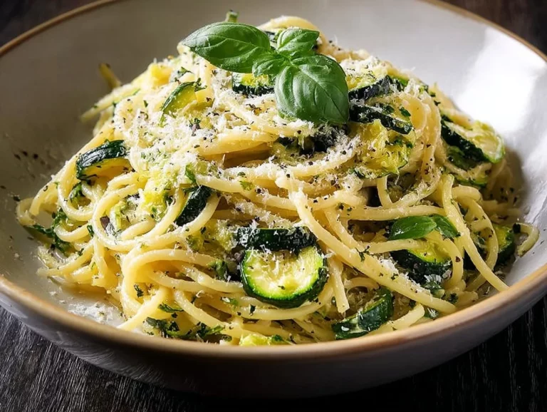 Piatto di Spaghetti alla Nerano con zucchine e formaggio provola