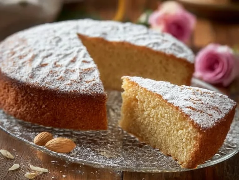 Torta di Santiago tradizionale con mandorle e croce di Santiago