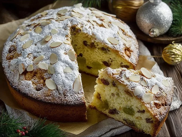Torta Panettone decorata con frutta secca e glassa