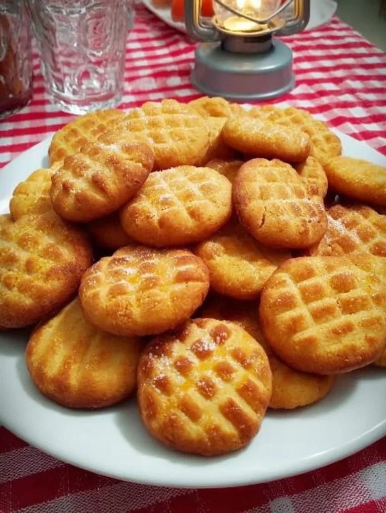 Biscotti di mais e succo di arancia, senza glutine e lattosio, su un piatto decorativo.