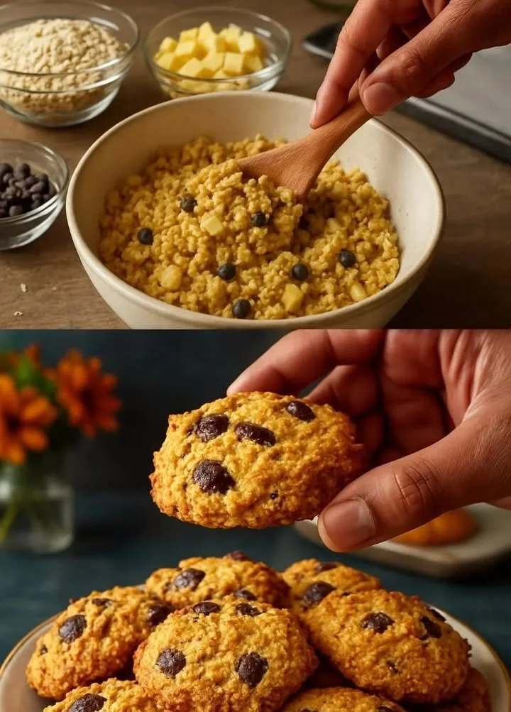 Biscotti di mele e avena appena sfornati su un piatto