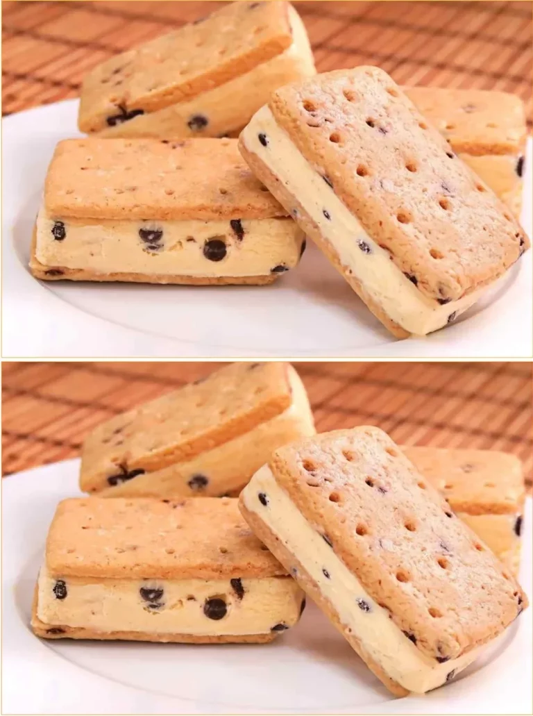 Biscotti gelato con gocce di cioccolato, dolce cremoso e croccante