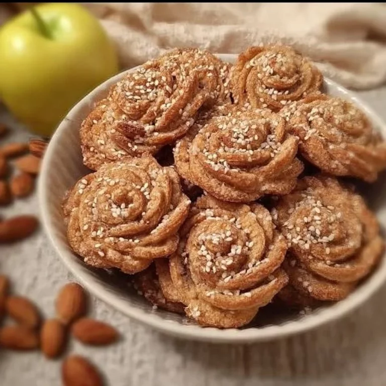 Biscotti Mele e Mandorle appena sfornati su un piatto decorativo.