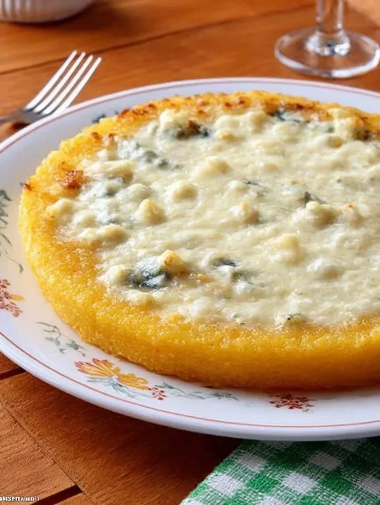 Crostata di Polenta con Quattro Formaggi su un piatto rustico