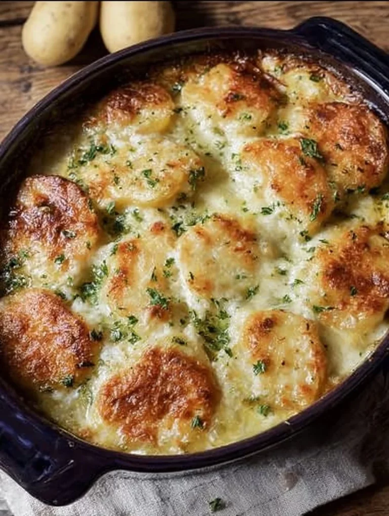 Piatto di Patate al Gratin con formaggio dorato e cremoso